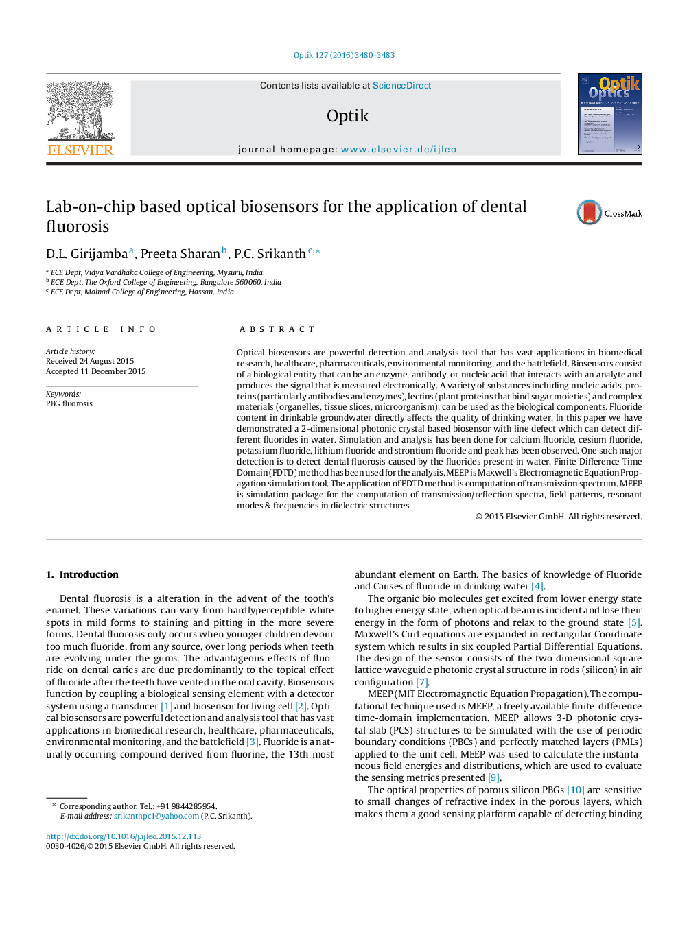 Lab-on-chip based optical biosensors for the application of dental fluorosis