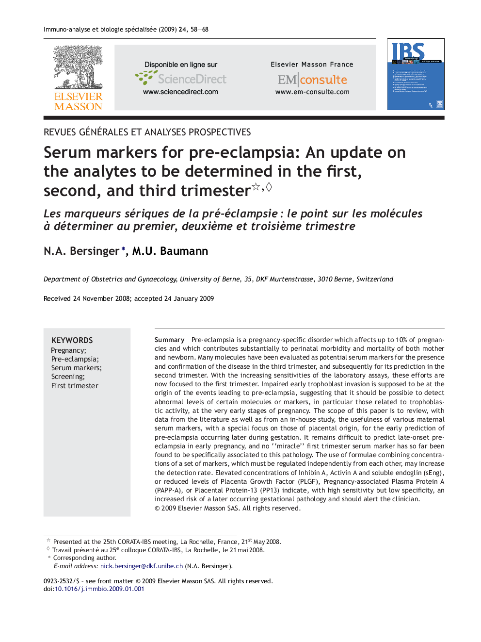 Serum markers for pre-eclampsia: An update on the analytes to be determined in the first, second, and third trimester