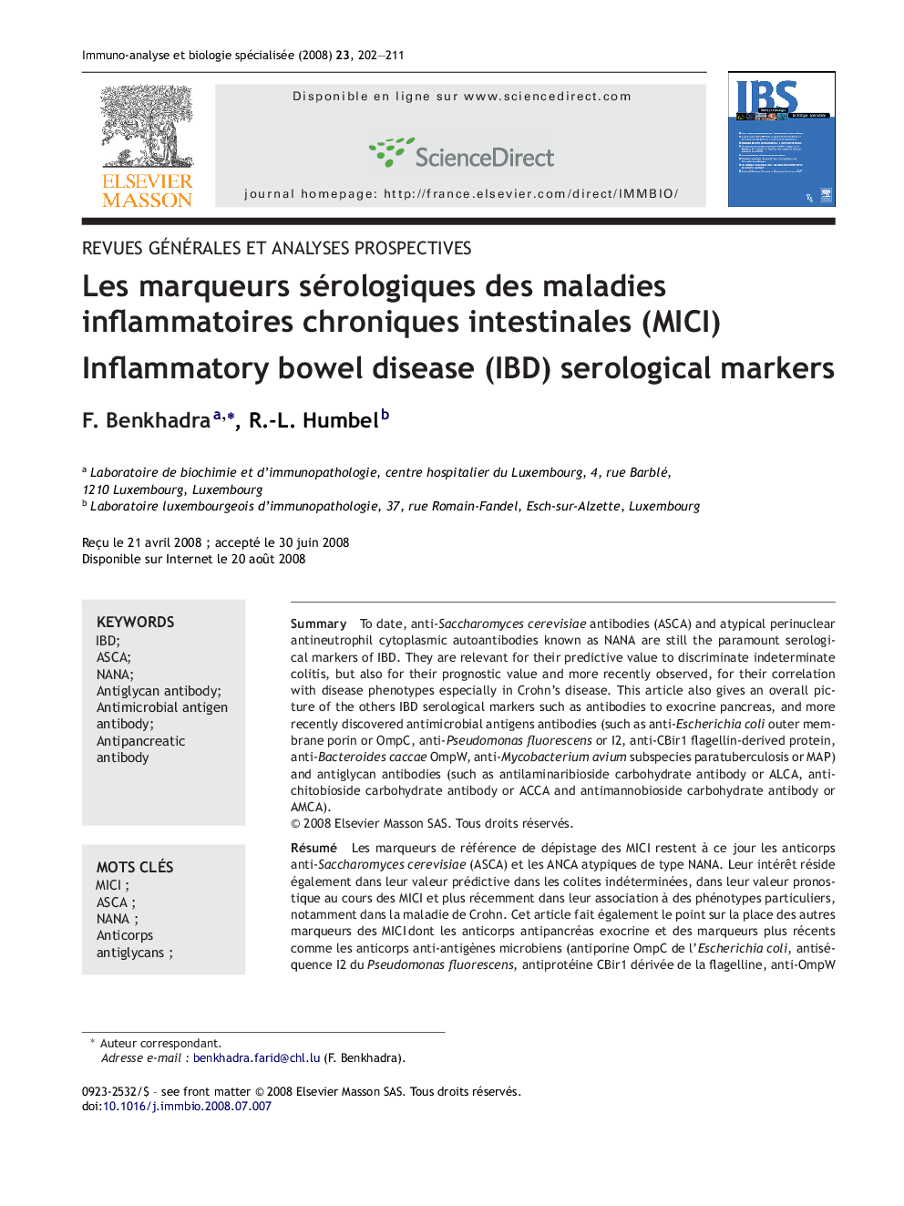 Les marqueurs sérologiques des maladies inflammatoires chroniques intestinales (MICI)