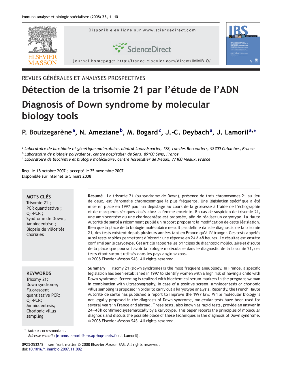 Détection de la trisomie 21 par l'étude de l'ADN