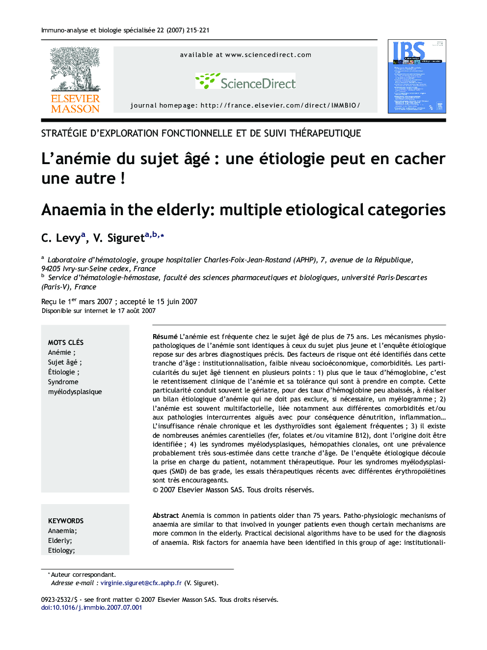 L'anémie duÂ sujet Ã¢géÂ : uneÂ étiologie peut enÂ cacher uneÂ autreÂ !