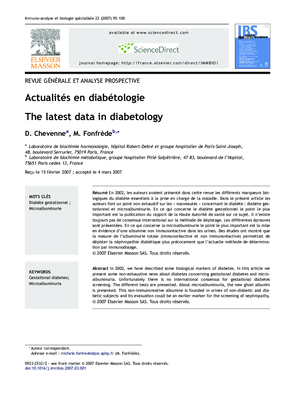 Actualités enÂ diabétologie