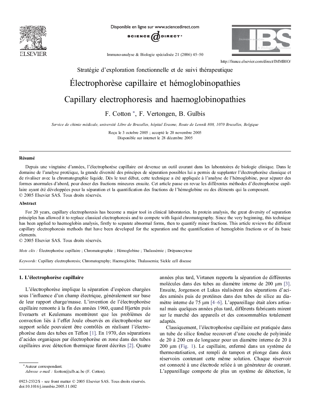 ÃlectrophorÃ¨se capillaire etÂ hémoglobinopathies