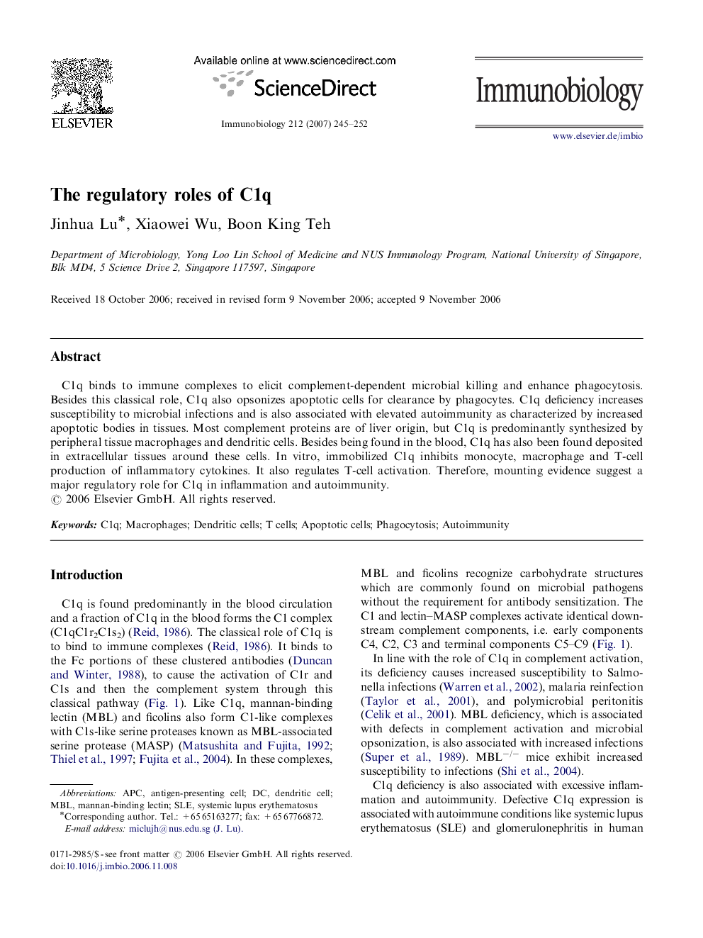 The regulatory roles of C1q