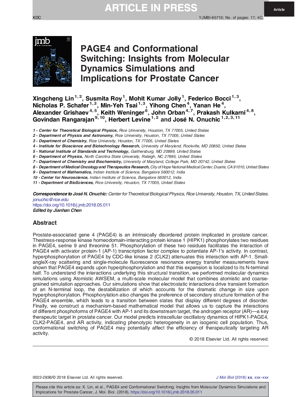 PAGE4 and Conformational Switching: Insights from Molecular Dynamics Simulations and Implications for Prostate Cancer