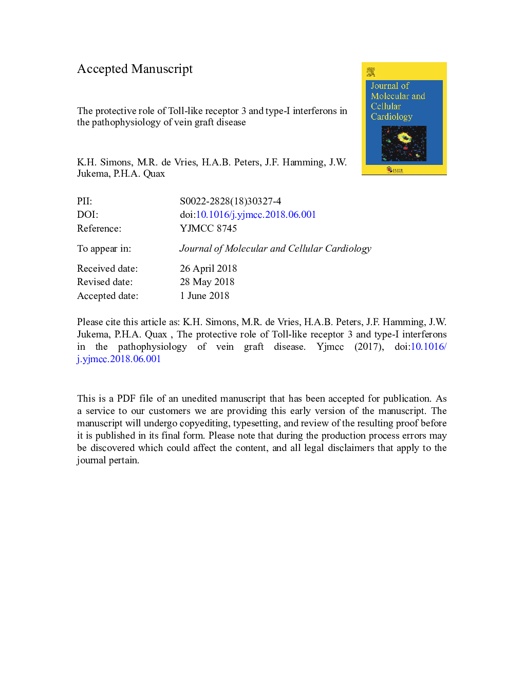 The protective role of Toll-like receptor 3 and type-I interferons in the pathophysiology of vein graft disease