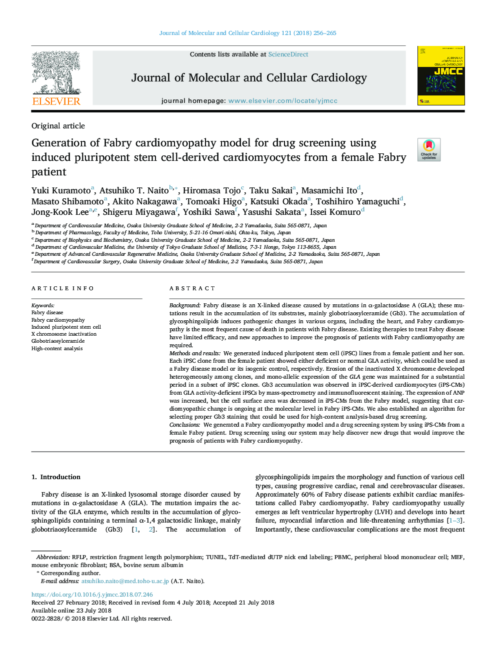 Generation of Fabry cardiomyopathy model for drug screening using induced pluripotent stem cell-derived cardiomyocytes from a female Fabry patient