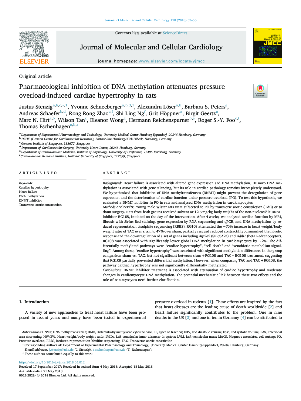 Pharmacological inhibition of DNA methylation attenuates pressure overload-induced cardiac hypertrophy in rats