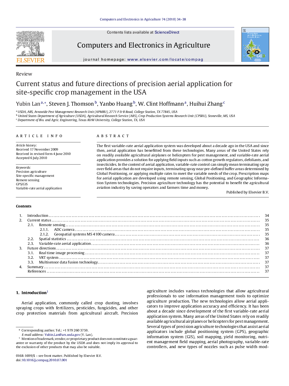 Current status and future directions of precision aerial application for site-specific crop management in the USA