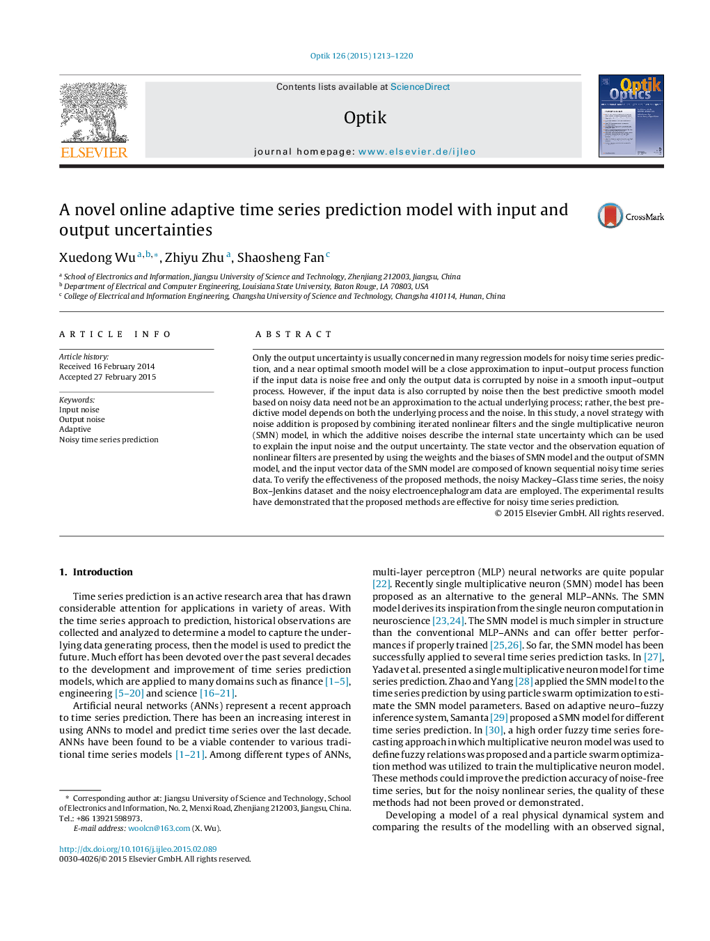 A novel online adaptive time series prediction model with input and output uncertainties