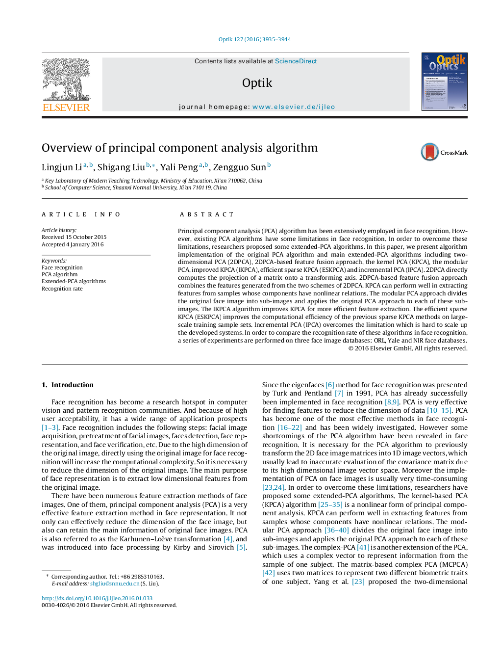 Overview of principal component analysis algorithm