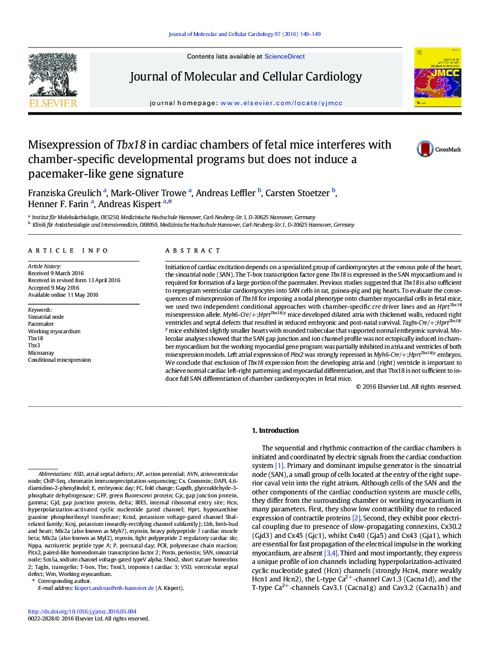 Misexpression of Tbx18 in cardiac chambers of fetal mice interferes with chamber-specific developmental programs but does not induce a pacemaker-like gene signature