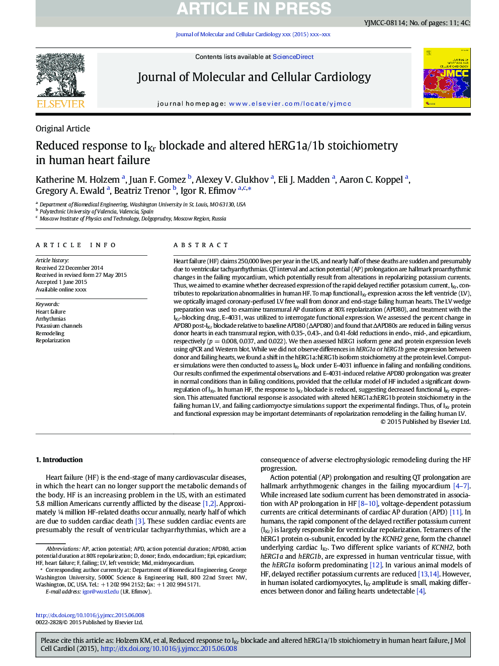 Reduced response to IKr blockade and altered hERG1a/1b stoichiometry in human heart failure