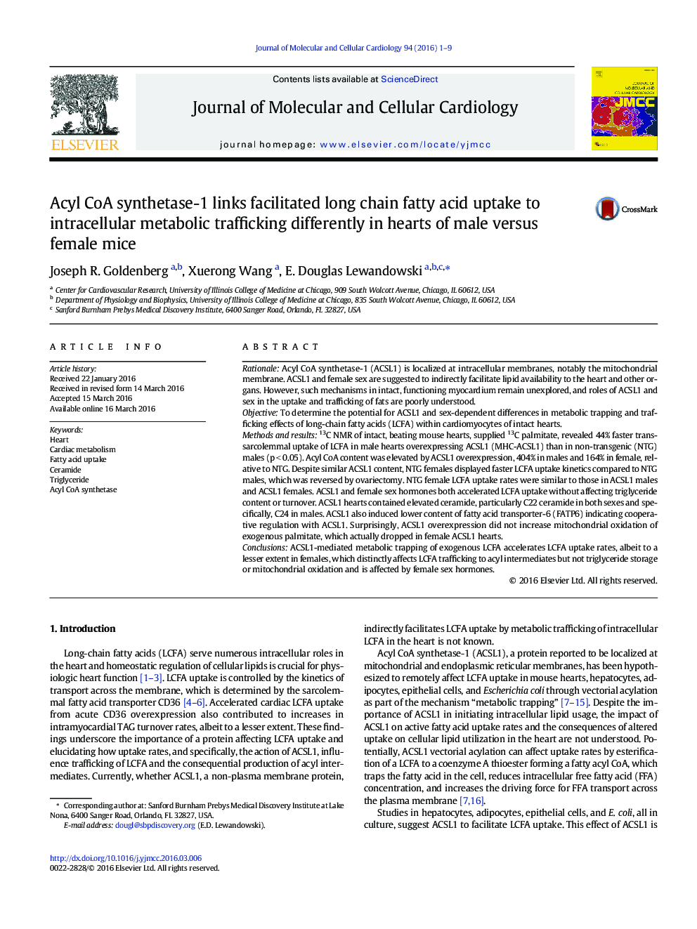 Acyl CoA synthetase-1 links facilitated long chain fatty acid uptake to intracellular metabolic trafficking differently in hearts of male versus female mice