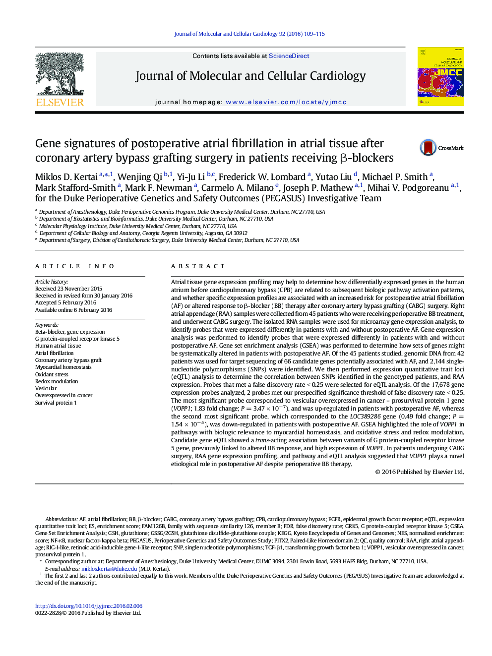 Gene signatures of postoperative atrial fibrillation in atrial tissue after coronary artery bypass grafting surgery in patients receiving Î²-blockers