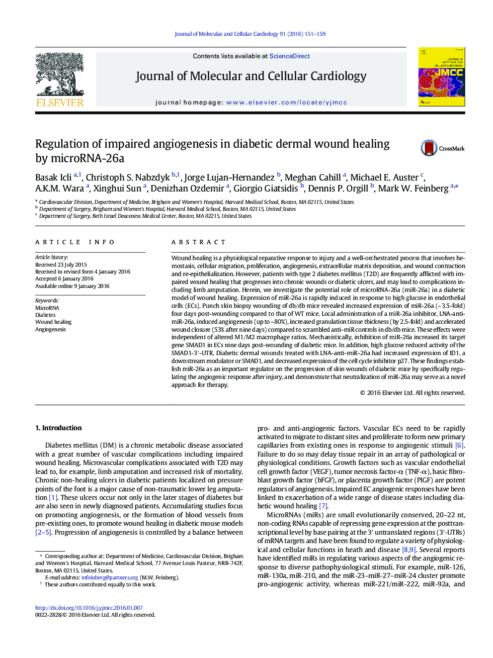 Regulation of impaired angiogenesis in diabetic dermal wound healing by microRNA-26a