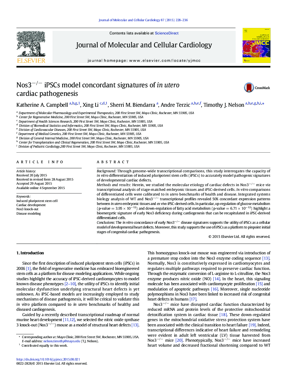 Nos3â/â iPSCs model concordant signatures of in utero cardiac pathogenesis