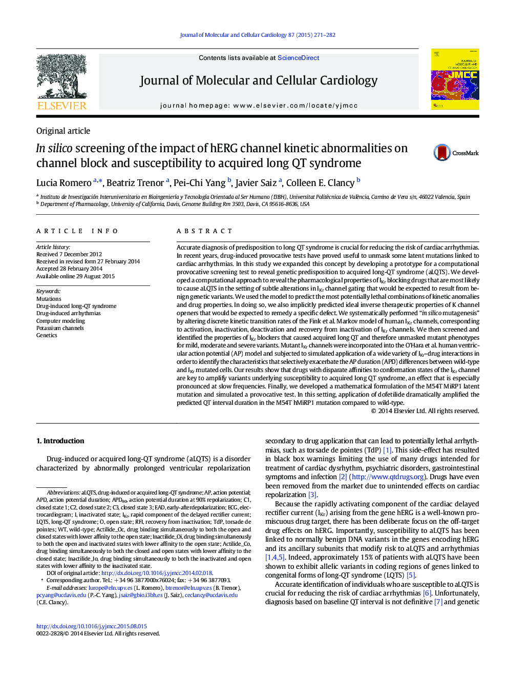 In silico screening of the impact of hERG channel kinetic abnormalities on channel block and susceptibility to acquired long QT syndrome