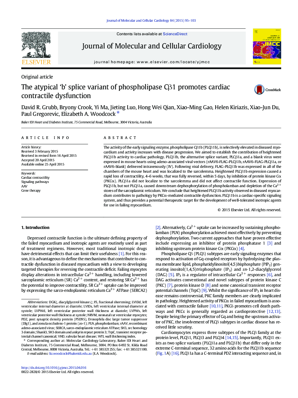 The atypical 'b' splice variant of phospholipase CÎ²1 promotes cardiac contractile dysfunction