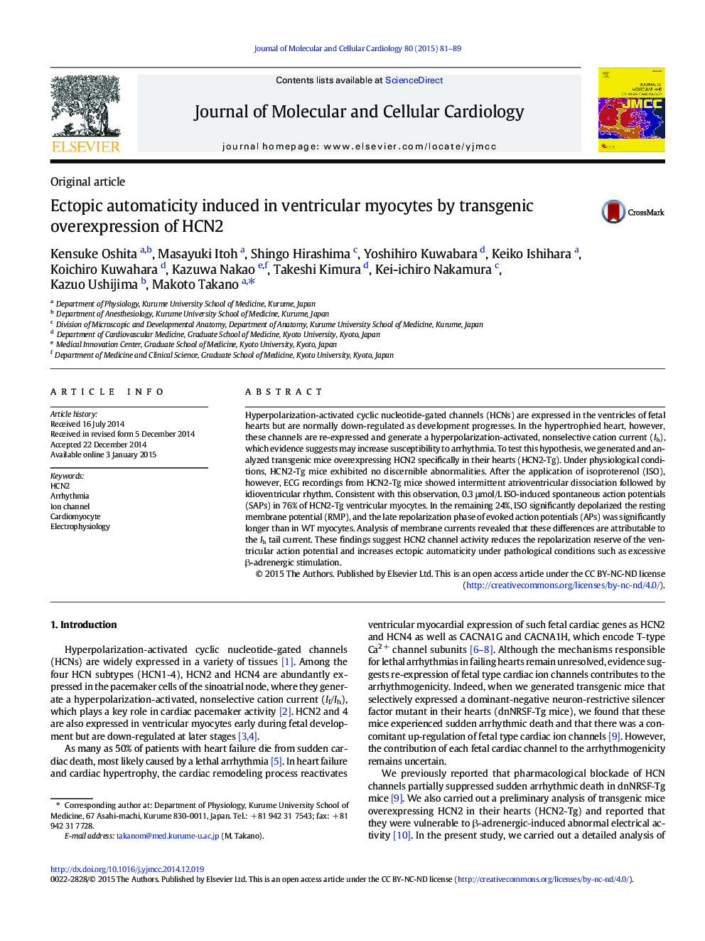 Ectopic automaticity induced in ventricular myocytes by transgenic overexpression of HCN2