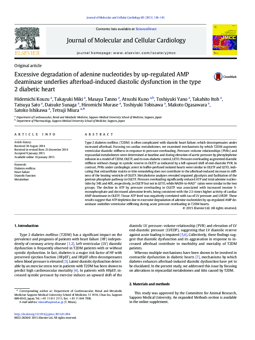 Excessive degradation of adenine nucleotides by up-regulated AMP deaminase underlies afterload-induced diastolic dysfunction in the type 2 diabetic heart