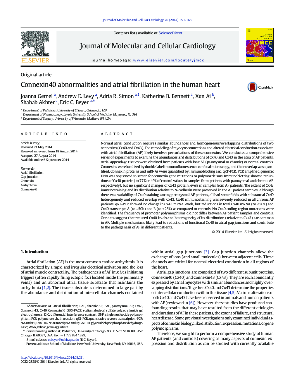 Connexin40 abnormalities and atrial fibrillation in the human heart