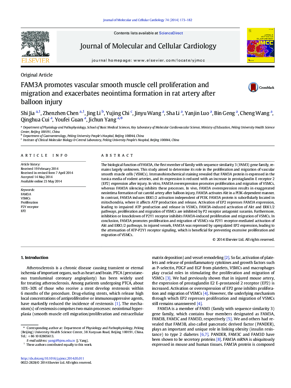 FAM3A promotes vascular smooth muscle cell proliferation and migration and exacerbates neointima formation in rat artery after balloon injury