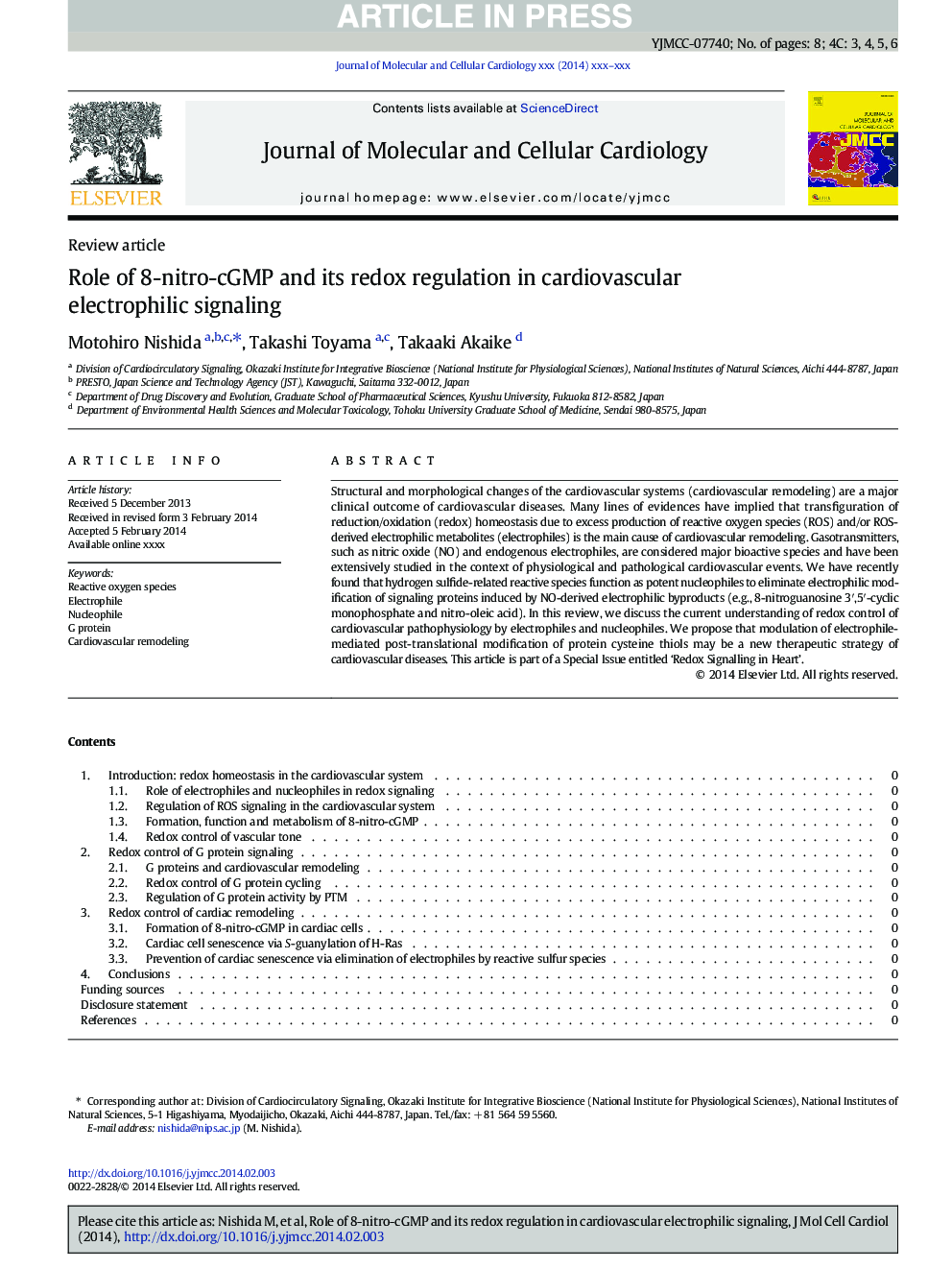 Role of 8-nitro-cGMP and its redox regulation in cardiovascular electrophilic signaling