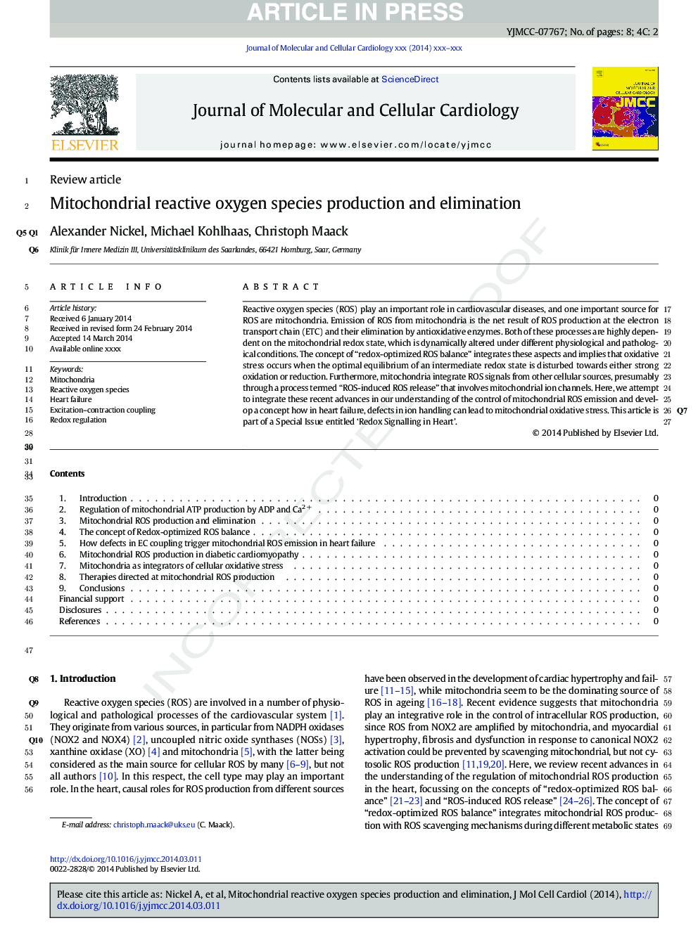 Mitochondrial reactive oxygen species production and elimination