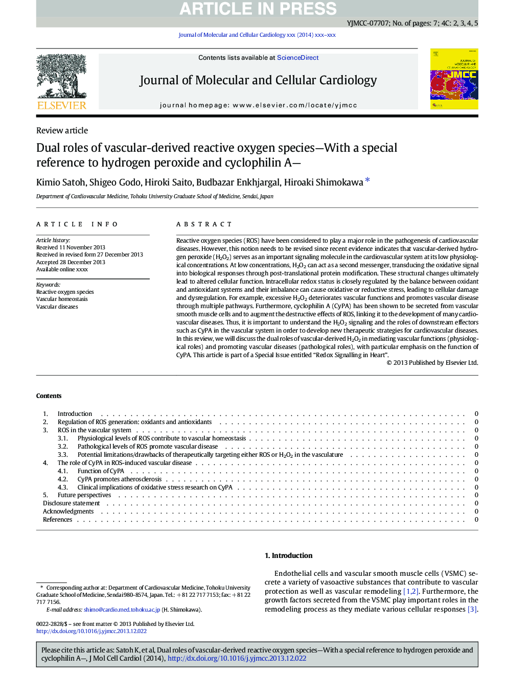 Dual roles of vascular-derived reactive oxygen species-With a special reference to hydrogen peroxide and cyclophilin A-