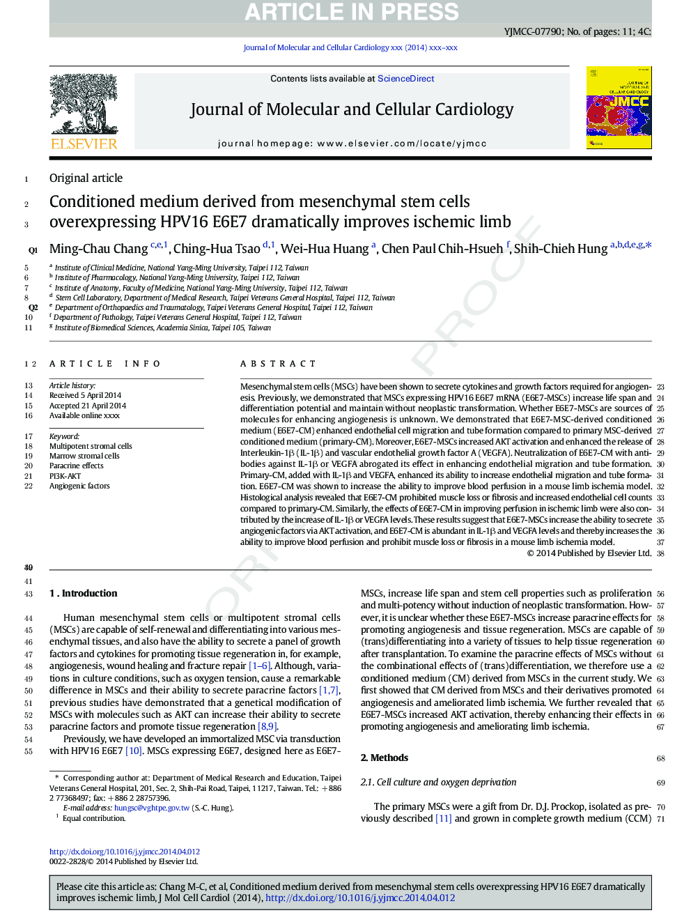 Conditioned medium derived from mesenchymal stem cells overexpressing HPV16 E6E7 dramatically improves ischemic limb