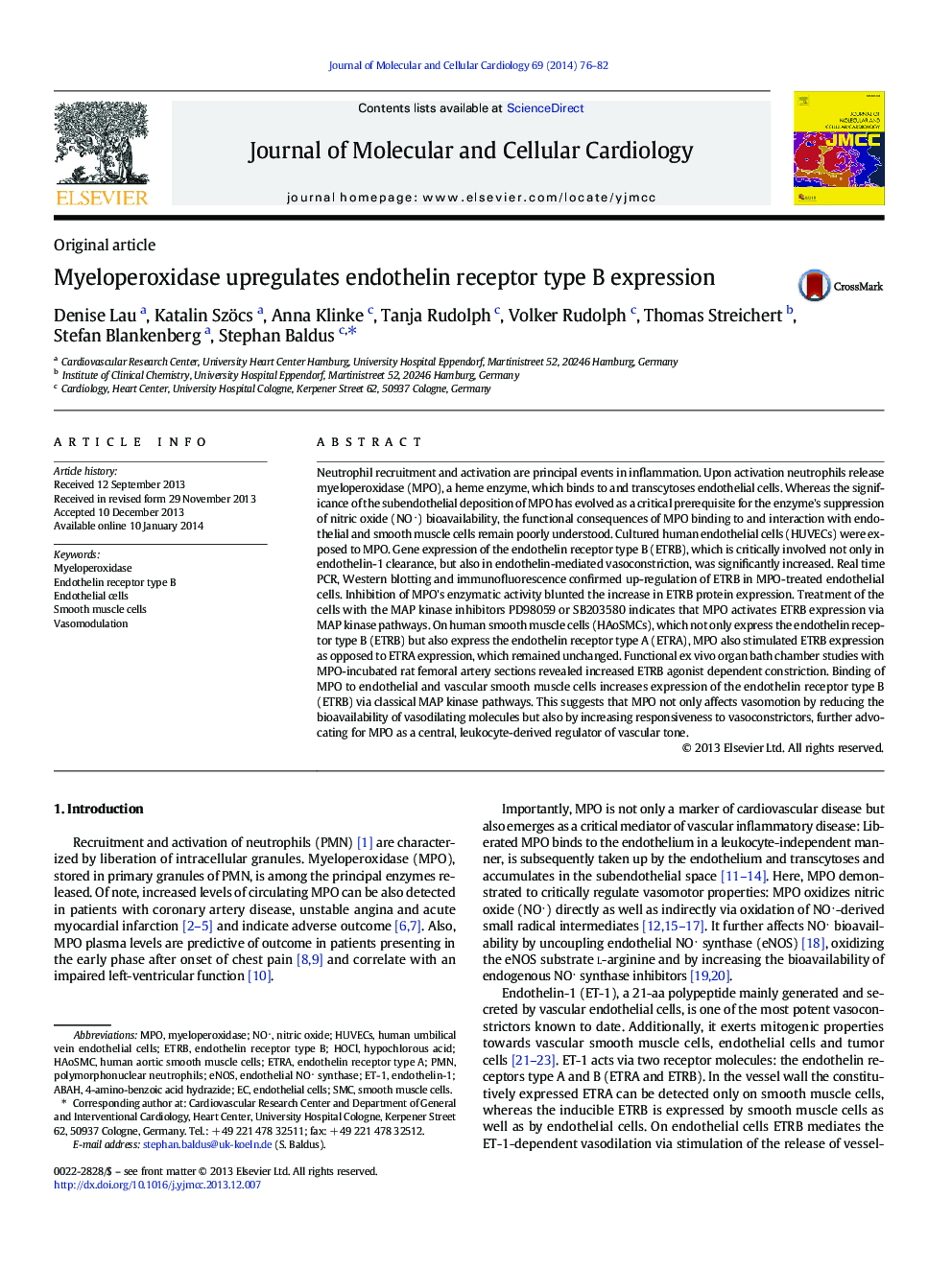 Myeloperoxidase upregulates endothelin receptor type B expression