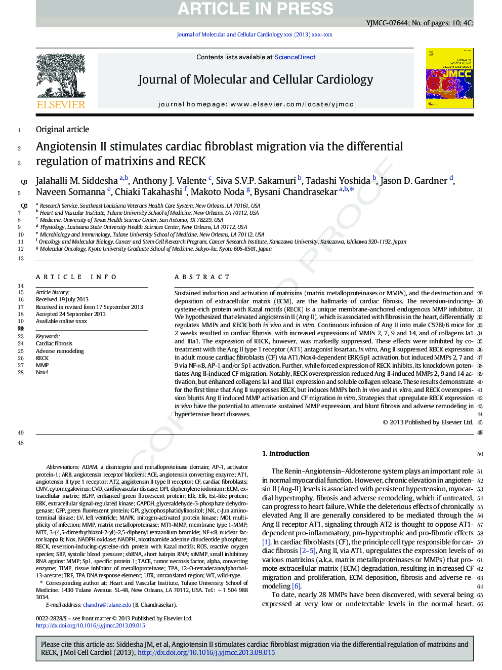 Angiotensin II stimulates cardiac fibroblast migration via the differential regulation of matrixins and RECK