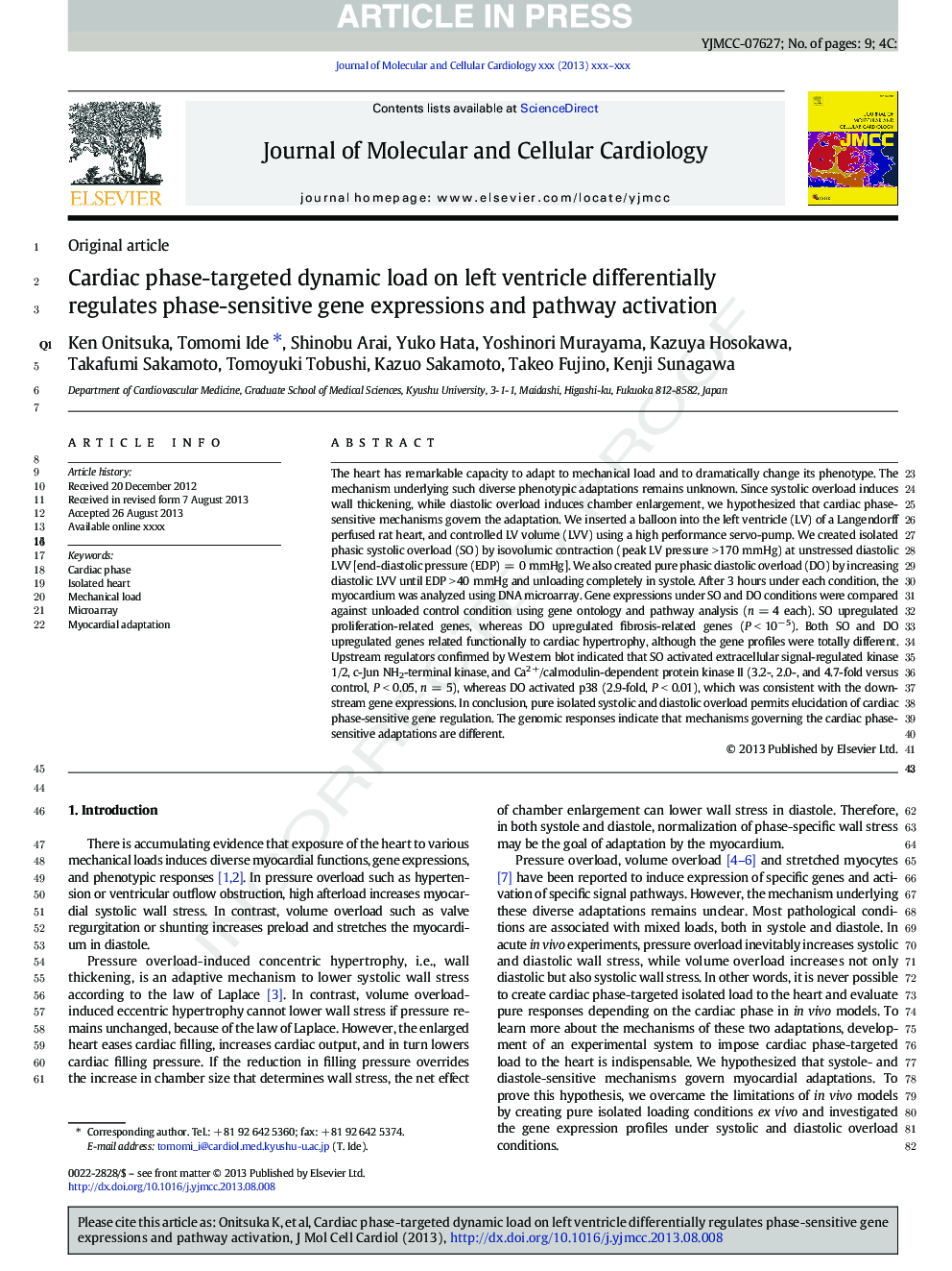 Cardiac phase-targeted dynamic load on left ventricle differentially regulates phase-sensitive gene expressions and pathway activation