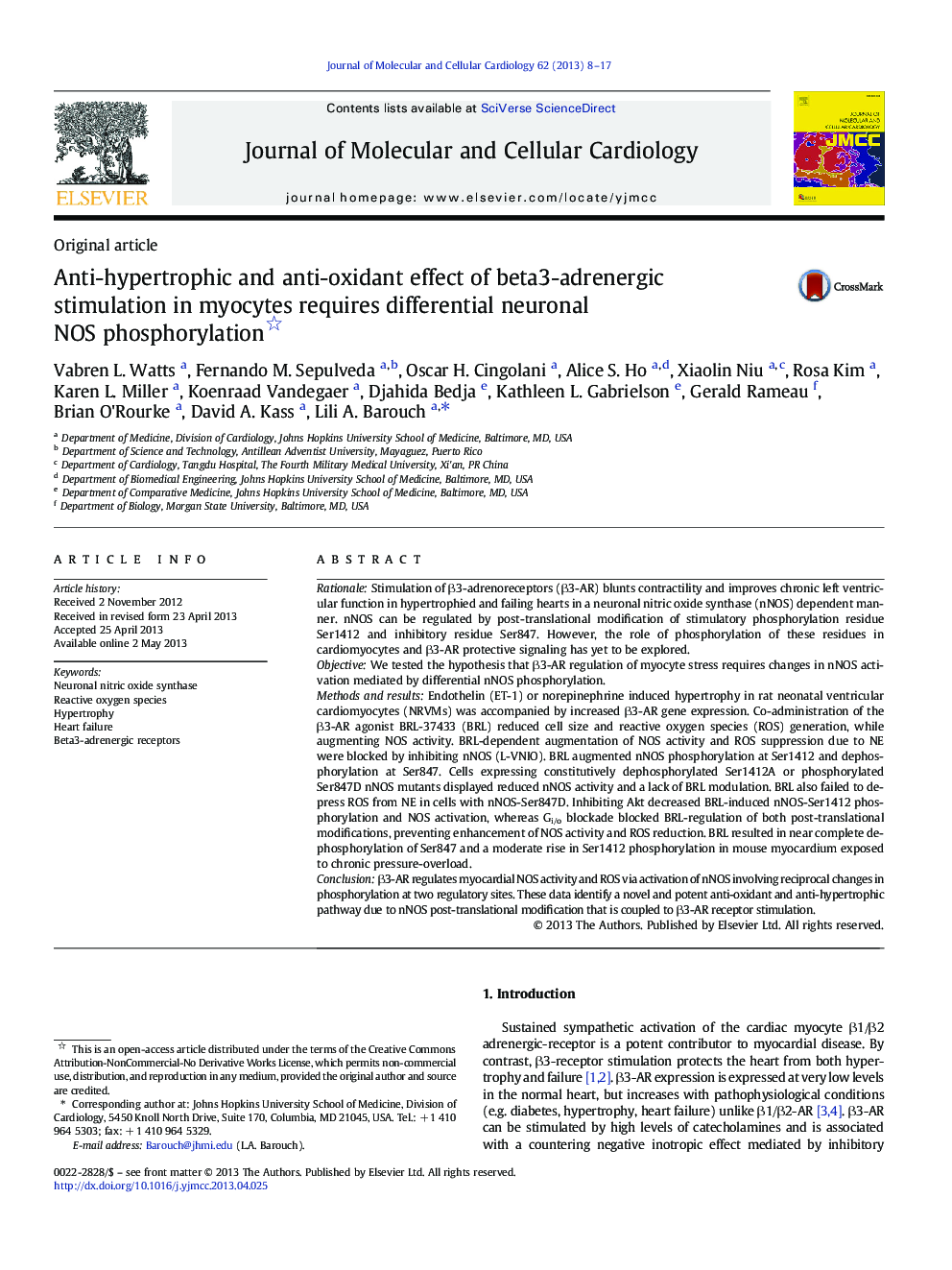 Anti-hypertrophic and anti-oxidant effect of beta3-adrenergic stimulation in myocytes requires differential neuronal NOS phosphorylation