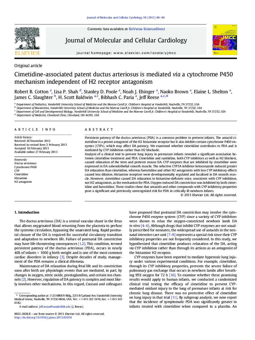 Cimetidine-associated patent ductus arteriosus is mediated via a cytochrome P450 mechanism independent of H2 receptor antagonism