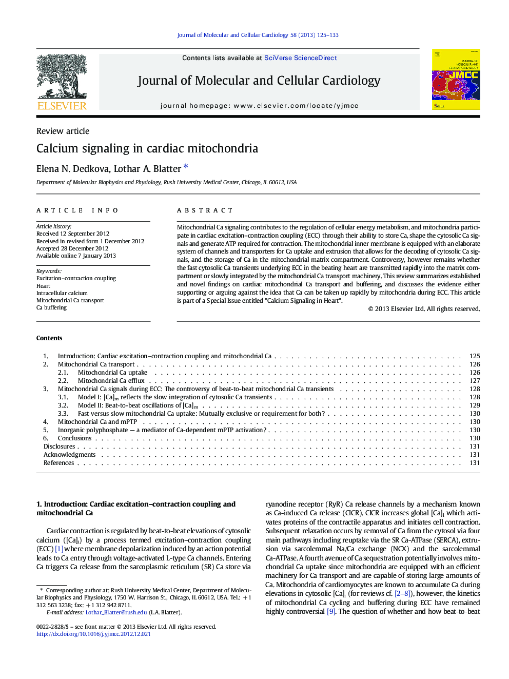 Calcium signaling in cardiac mitochondria