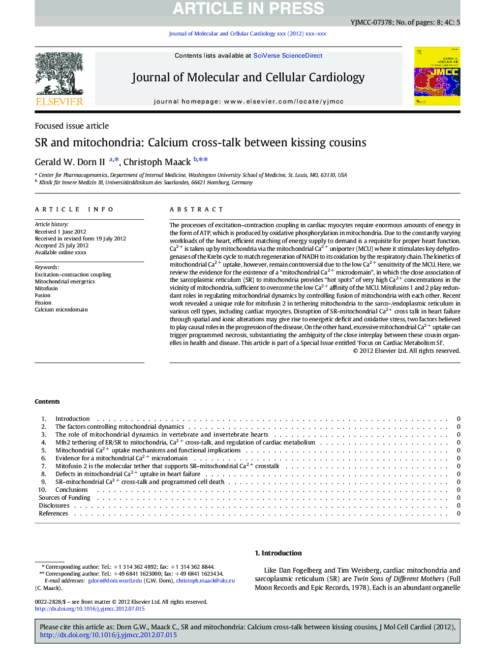 SR and mitochondria: Calcium cross-talk between kissing cousins