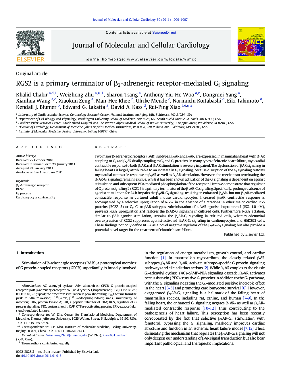 RGS2 is a primary terminator of Î²2-adrenergic receptor-mediated Gi signaling