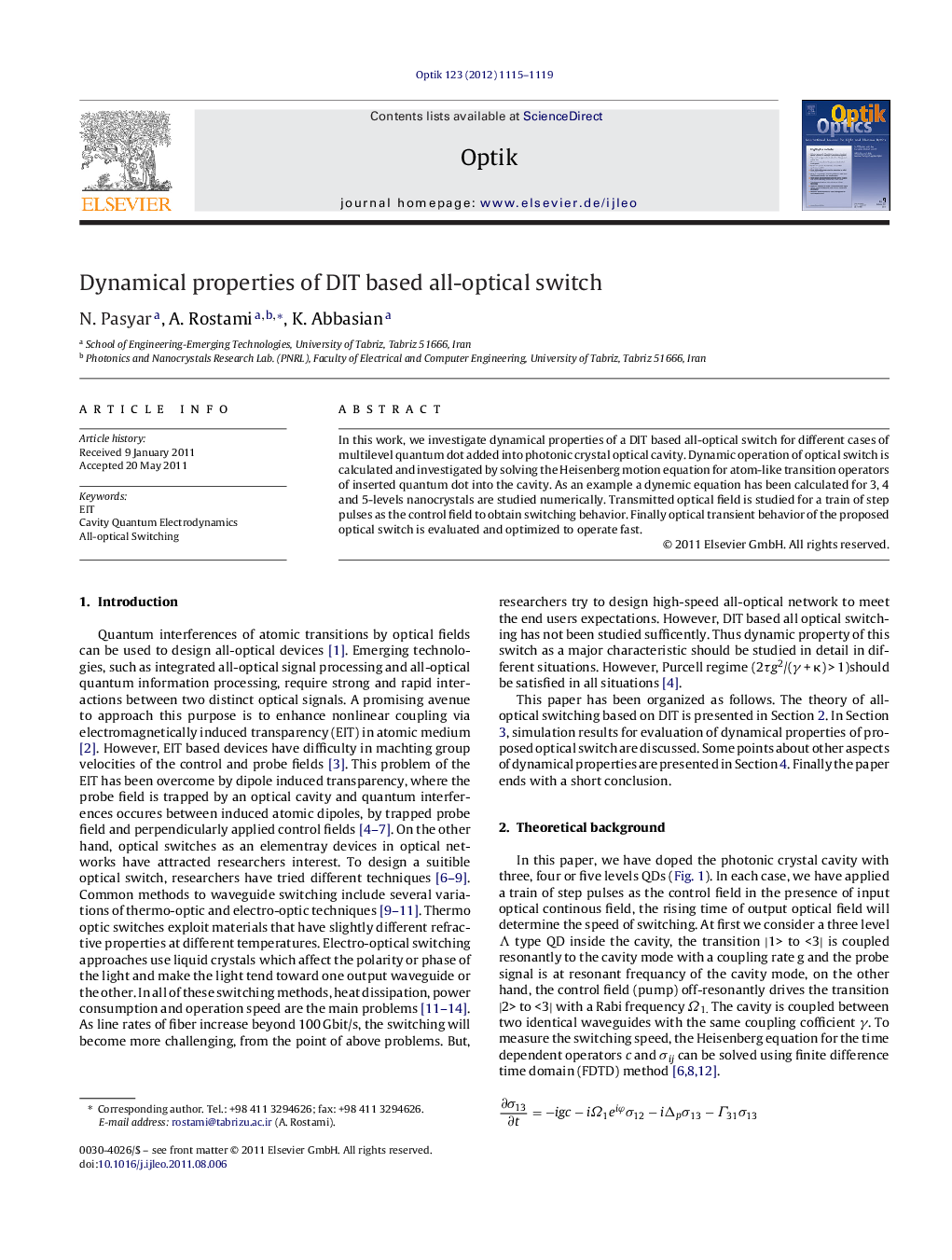 Dynamical properties of DIT based all-optical switch