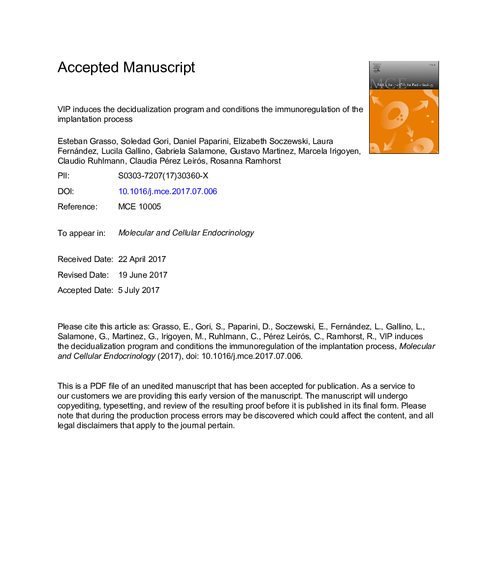 VIP induces the decidualization program and conditions the immunoregulation of the implantation process