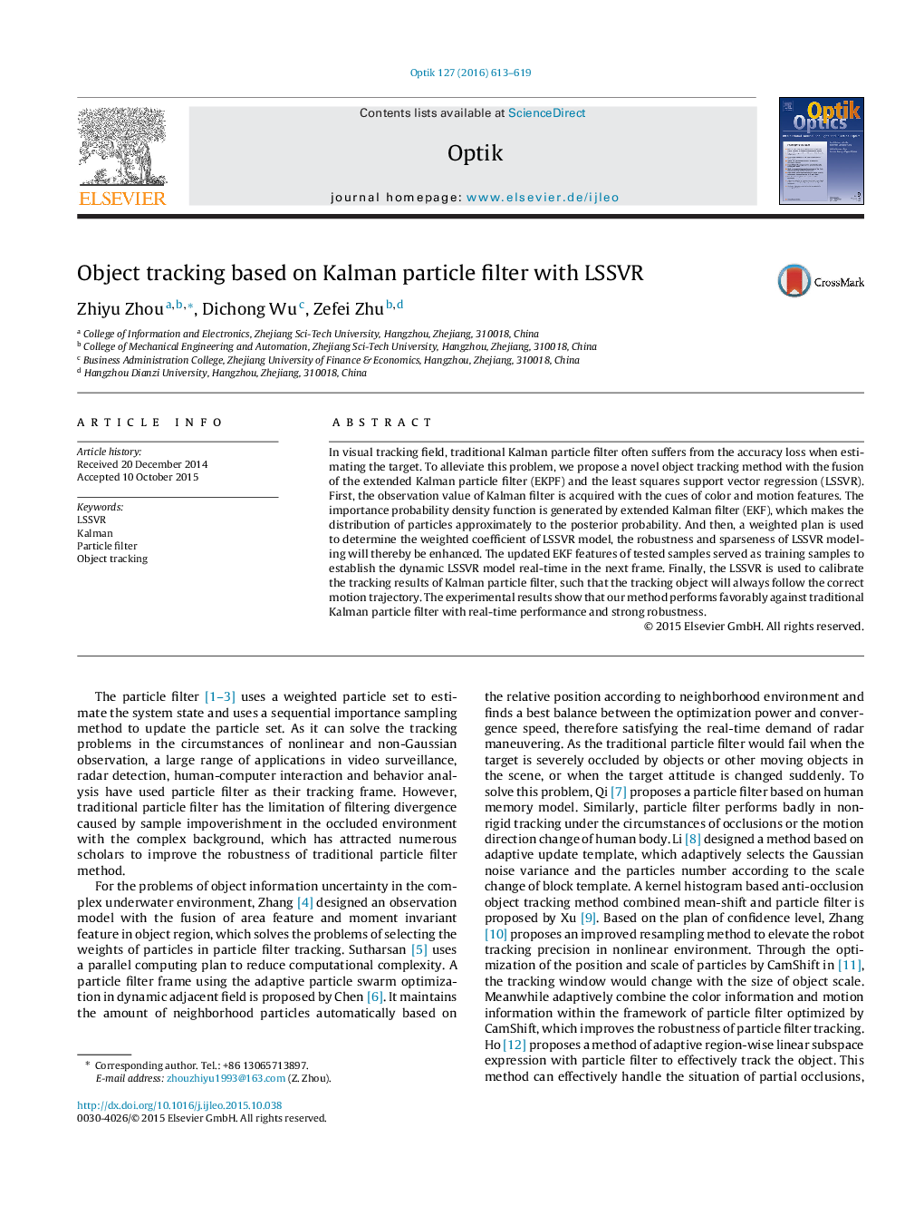 Object tracking based on Kalman particle filter with LSSVR