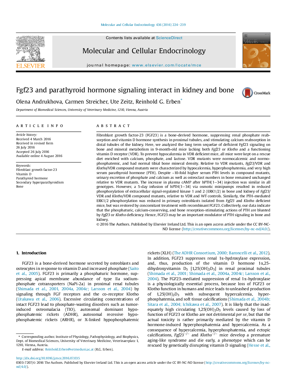 Fgf23 and parathyroid hormone signaling interact in kidney and bone