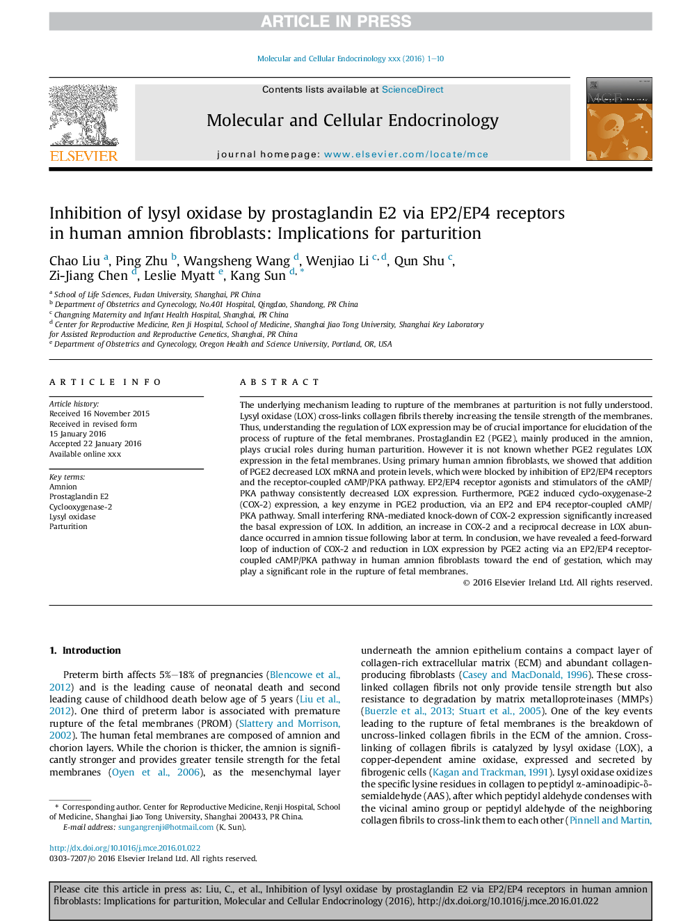 Inhibition of lysyl oxidase by prostaglandin E2 via EP2/EP4 receptors in human amnion fibroblasts: Implications for parturition