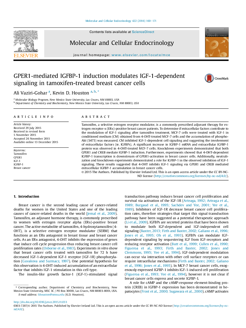 GPER1-mediated IGFBP-1 induction modulates IGF-1-dependent signaling in tamoxifen-treated breast cancer cells