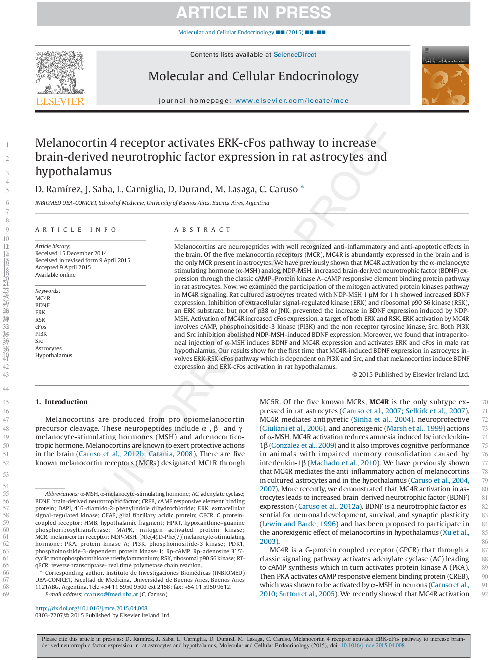 Melanocortin 4 receptor activates ERK-cFos pathway to increase brain-derived neurotrophic factor expression in rat astrocytes and hypothalamus