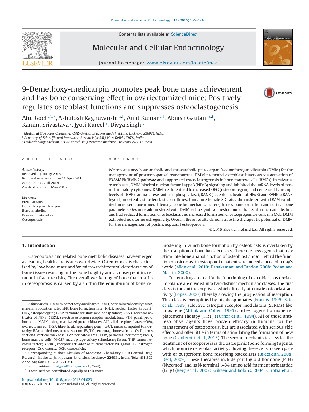 9-Demethoxy-medicarpin promotes peak bone mass achievement and has bone conserving effect in ovariectomized mice: Positively regulates osteoblast functions and suppresses osteoclastogenesis