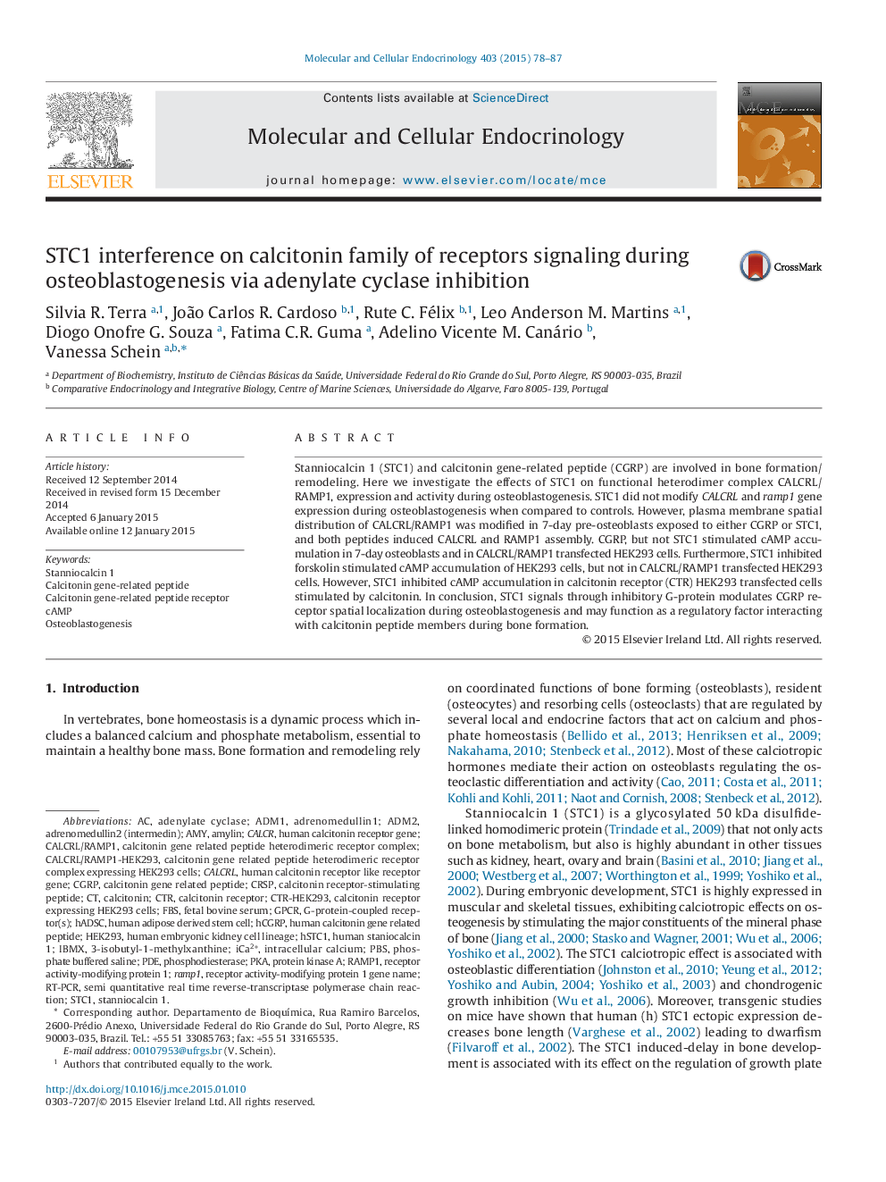 STC1 interference on calcitonin family of receptors signaling during osteoblastogenesis via adenylate cyclase inhibition