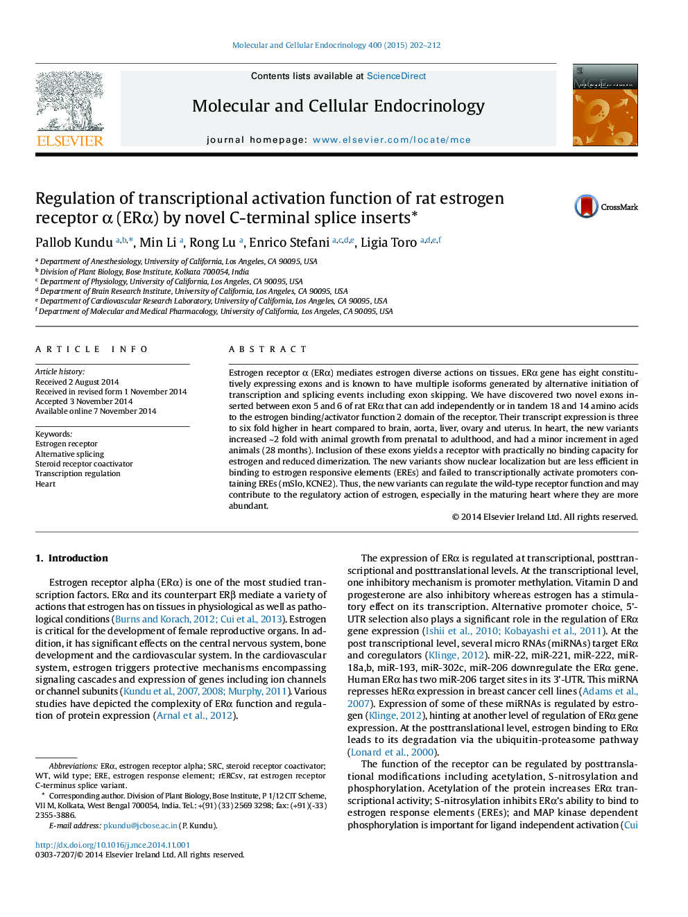 Regulation of transcriptional activation function of rat estrogen receptor Î± (ERÎ±) by novel C-terminal splice inserts