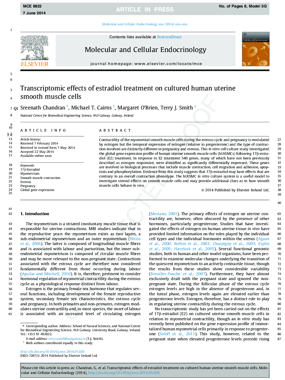 Transcriptomic effects of estradiol treatment on cultured human uterine smooth muscle cells